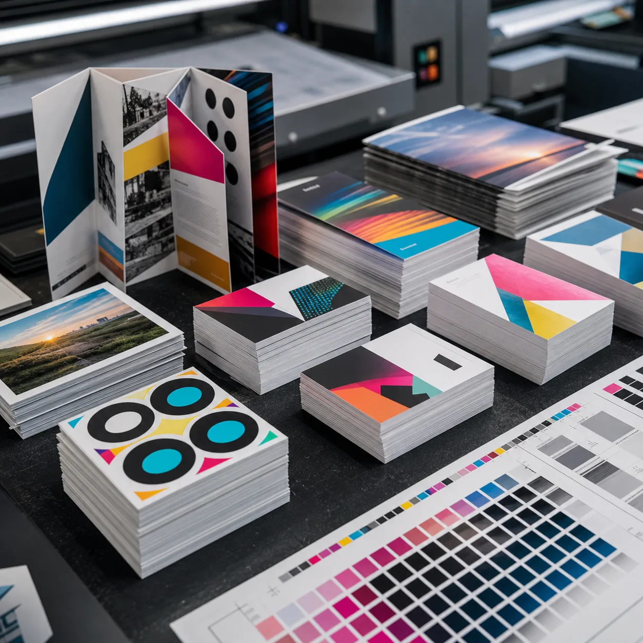 Printed cards, brochures, stickers and folded flyers